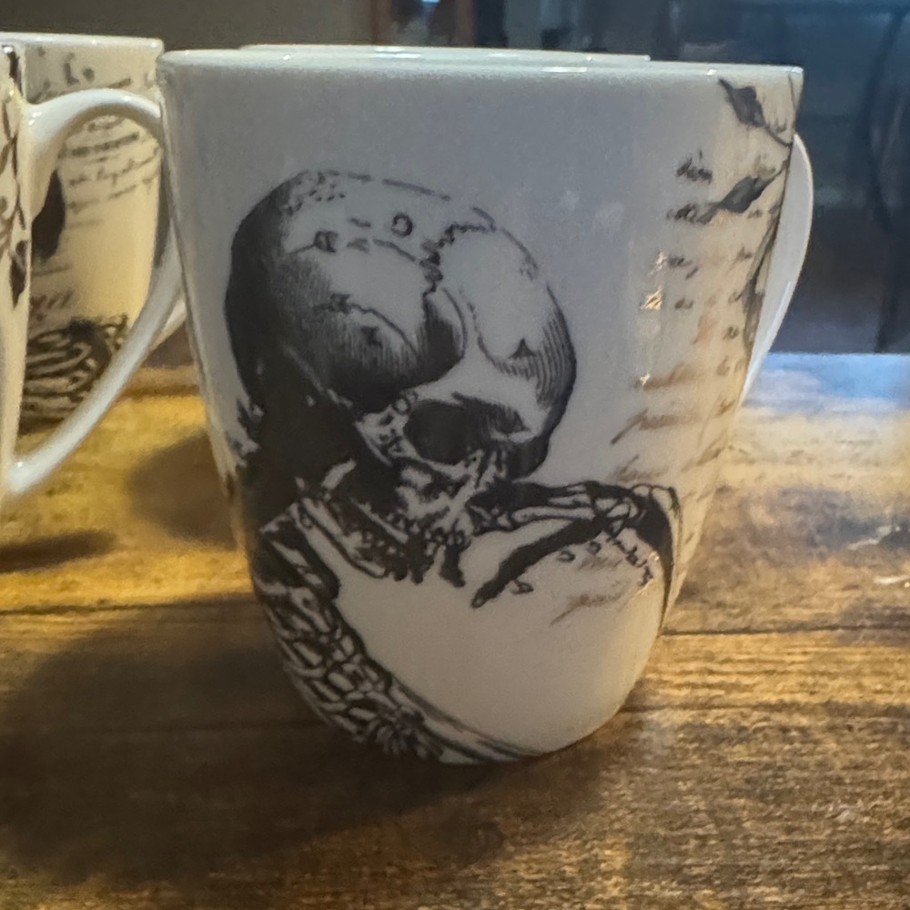 Lenox Monochrome Skull and Raven Mugs. Set of 4 - Picture 5 of 8